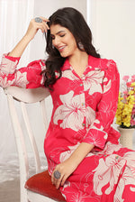 Thumbnail for Monjolika Fashion Red Rayon Floral Printed Designer Kurti With Pant