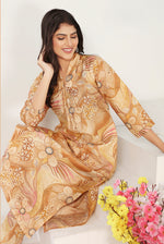 Thumbnail for Monjolika Fashion Beige Chanderi Floral Printed Designer Kurti With Pant