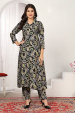 Thumbnail for Monjolika Fashion Black Chanderi Floral Printed Designer Kurti With Pant