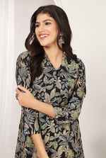 Thumbnail for Monjolika Fashion Black Chanderi Floral Printed Designer Kurti With Pant