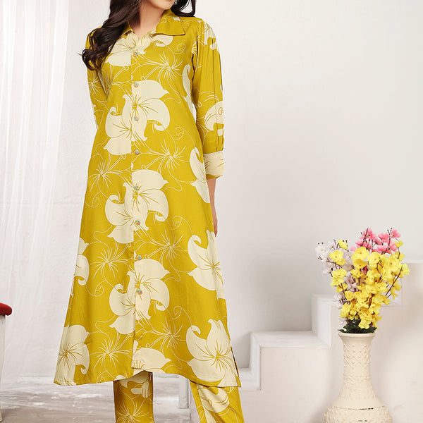 Monjolika Fashion Yellow Rayon Floral Printed Designer Kurti With Pant - Distacart