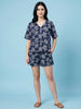 Breathables Woven Cotton Half Sleeves Turtle Shorts Set Blue - Dista