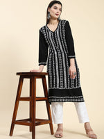 Thumbnail for HOUSE OF KARI Ethnic Motifs Embroidered Chikankari Straight Kurta - Distacart