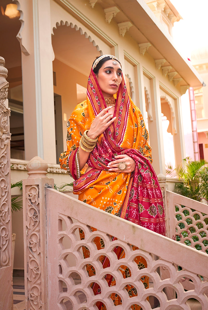 Monjolika Fashion Printed Silk Amber Classic Saree