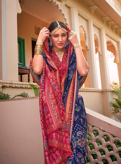 Monjolika Fashion Printed Silk Navy Blue Classic Saree - Distacart