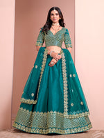 Thumbnail for Monjolika Fashion Teal Embroidered Art Silk Designer Lehenga Choli