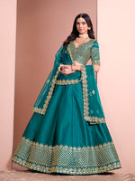 Thumbnail for Monjolika Fashion Teal Embroidered Art Silk Designer Lehenga Choli