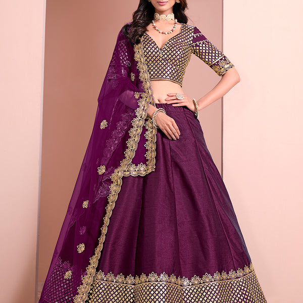 Monjolika Fashion Dark Purple Embroidered Art Silk Designer Lehenga Choli - Distacart