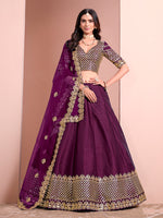 Thumbnail for Monjolika Fashion Dark Purple Embroidered Art Silk Designer Lehenga Choli
