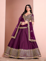 Thumbnail for Monjolika Fashion Dark Purple Embroidered Art Silk Designer Lehenga Choli