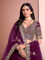 Thumbnail for Monjolika Fashion Dark Purple Embroidered Art Silk Designer Lehenga Choli