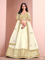 Thumbnail for Monjolika Fashion Off White Embroidered Art Silk Designer Lehenga Choli