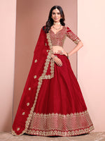 Thumbnail for Monjolika Fashion Red Embroidered Art Silk Designer Lehenga Choli