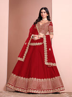 Thumbnail for Monjolika Fashion Red Embroidered Art Silk Designer Lehenga Choli