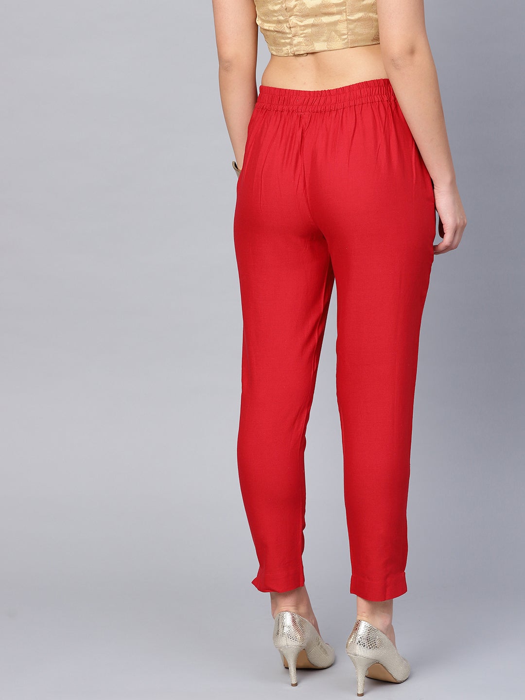 Juniper Red Solid Cotton Flex Slim Fit Women Pants With Two Pockets - Distacart