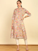 Thumbnail for Soch Floral Printed Mandarin Collar Cotton A-Line Kurta - Distacart