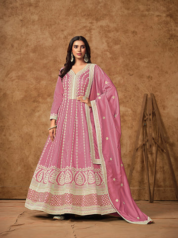Monjolika Fashion Pink Color Embroidered Santoon Silk Salwar Suit - Distacart