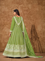 Thumbnail for Monjolika Fashion Green Color Embroidered Santoon Silk Salwar Suit