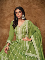 Thumbnail for Monjolika Fashion Green Color Embroidered Santoon Silk Salwar Suit