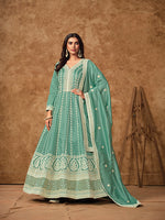 Thumbnail for Monjolika Fashion Aqua-Blue Color Embroidered Santoon Silk Salwar Suit
