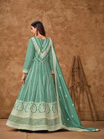 Thumbnail for Monjolika Fashion Aqua-Blue Color Embroidered Santoon Silk Salwar Suit