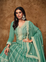 Thumbnail for Monjolika Fashion Aqua-Blue Color Embroidered Santoon Silk Salwar Suit