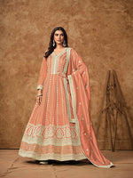 Thumbnail for Monjolika Fashion Peach Color Embroidered Santoon Silk Salwar Suit