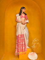 Thumbnail for Monjolika Fashion Cream Handloom Silk Weaving Zari Designer Saree