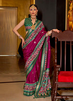 Thumbnail for Monjolika Fashion Burgundy Patola Printed Silk Contemporary Saree For Ceremonial