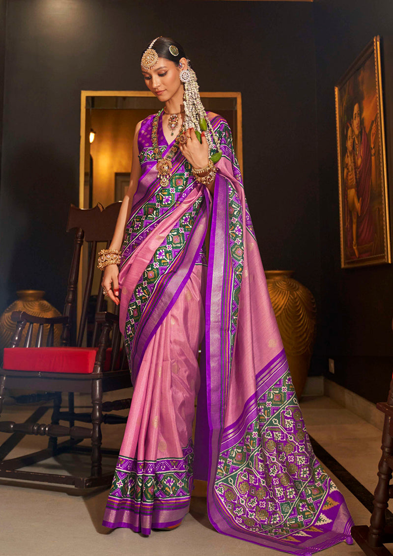Monjolika Fashion Light Pink Color Patola Printed Work Silk Classic Saree