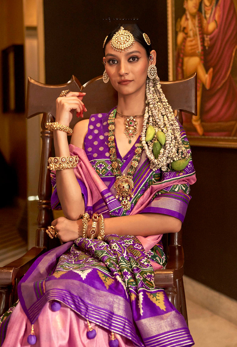 Monjolika Fashion Light Pink Color Patola Printed Work Silk Classic Saree