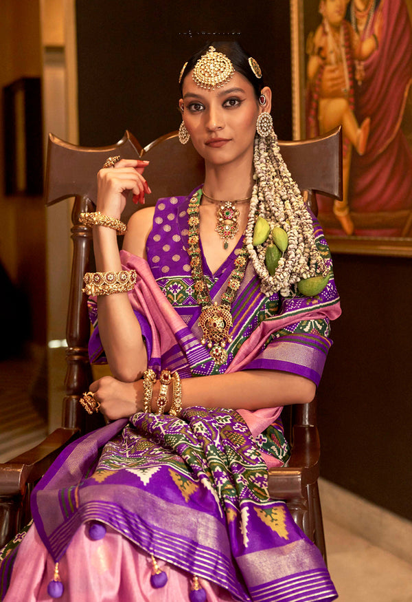 Monjolika Fashion Light Pink Color Patola Printed Work Silk Classic Saree