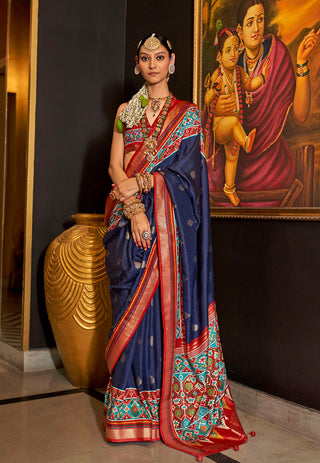 Monjolika Fashion Silk Navy Blue Patola Print Trendy Saree