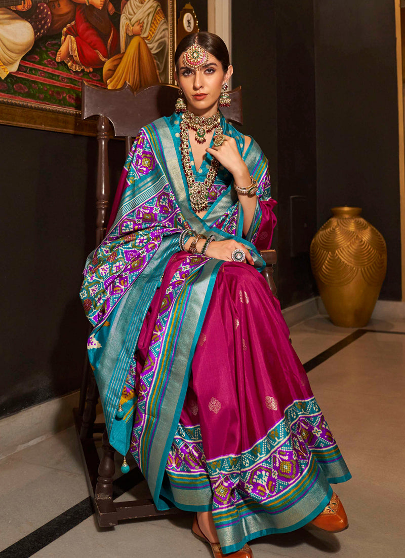 Monjolika Fashion Rani Pink Color Patola Printed Silk Designer Saree