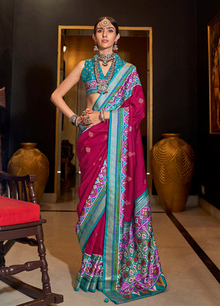 Monjolika Fashion Rani Pink Color Patola Printed Silk Designer Saree