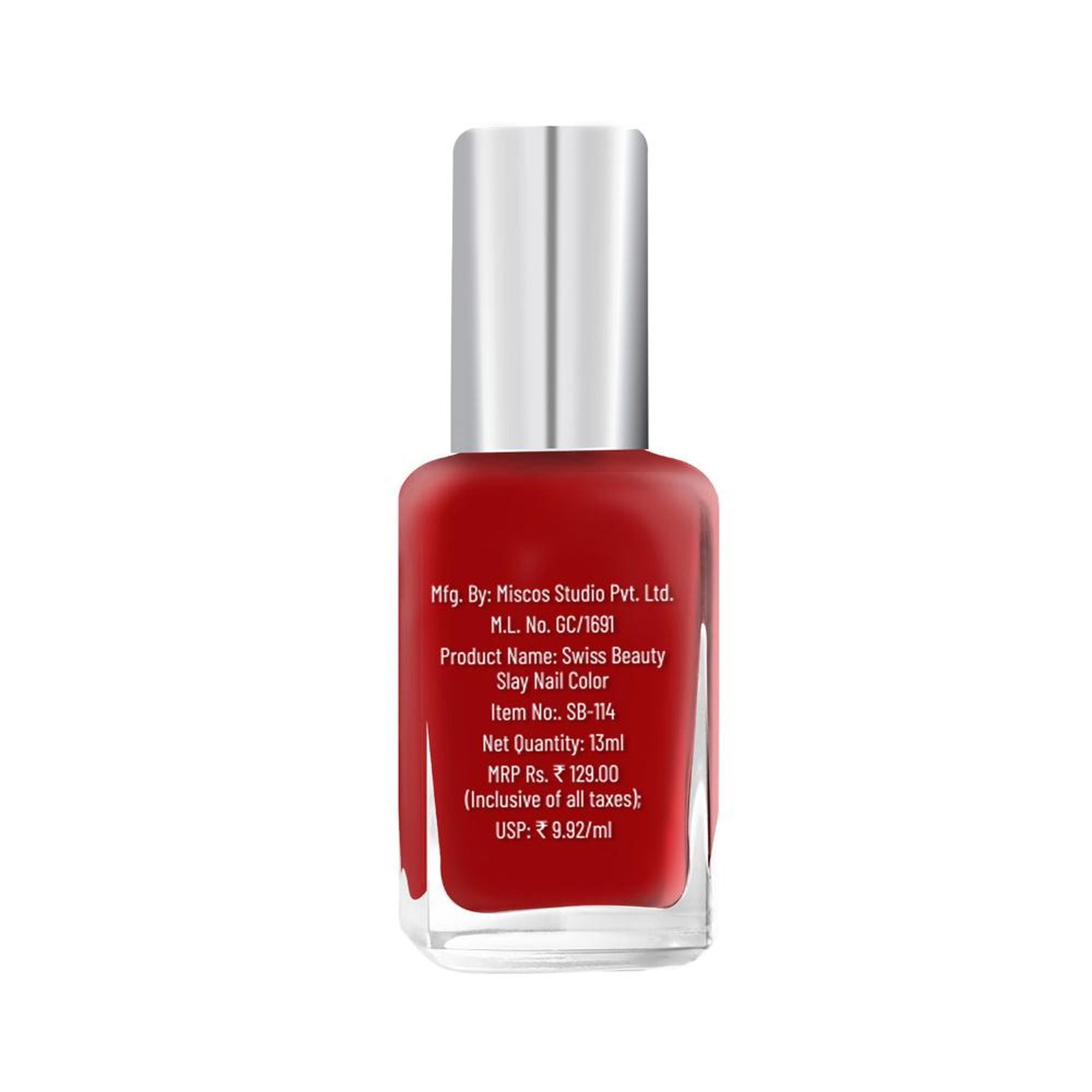 Swiss Beauty Slay Nail Color Ultra Shine Formulation - 27 Silk Red - Distacart