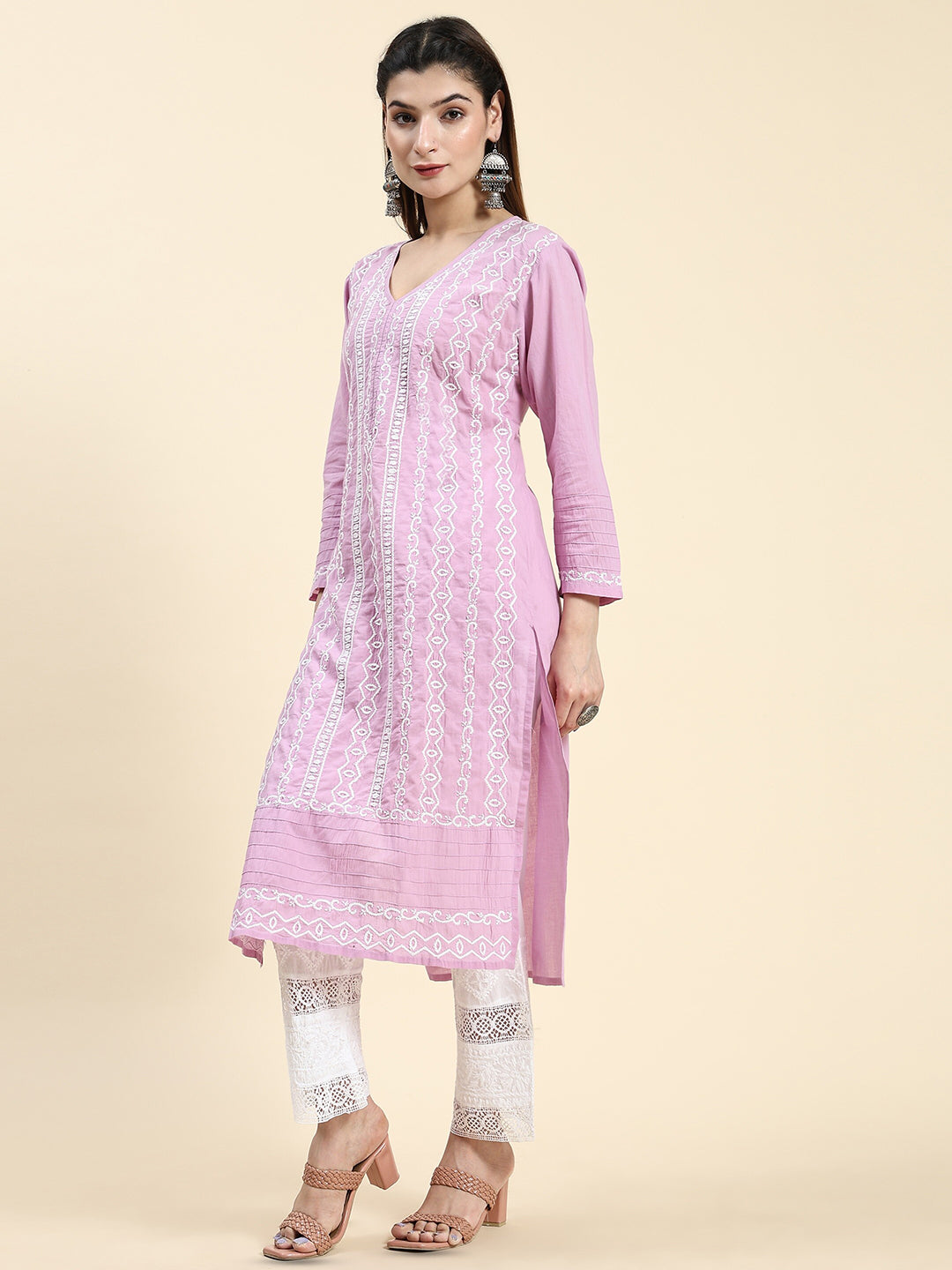 HOUSE OF KARI Cotton Floral Embroidered Chikankari Kurta - Distacart