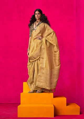 Monjolika Fashion Mustard Weaving Tissue Silk Traditional Saree