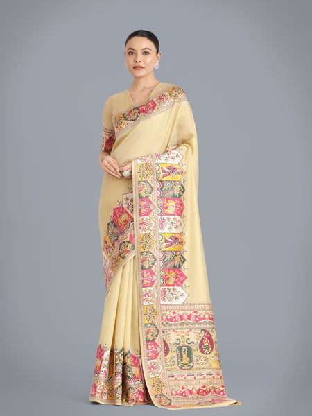 Monjolika Fashion Pashmina Silk Beige Gold Zari Woven Saree? - Distacart