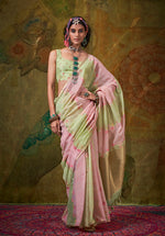 Thumbnail for Monjolika Fashion Handloom Cotton Light Green And Pink Weaving Contemporary Saree - Distacart