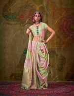 Thumbnail for Monjolika Fashion Handloom Cotton Light Green And Pink Weaving Contemporary Saree - Distacart