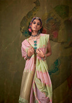 Thumbnail for Monjolika Fashion Handloom Cotton Light Green And Pink Weaving Contemporary Saree - Distacart