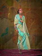 Thumbnail for Monjolika Fashion Handloom Cotton Green And Turquoise Weaving Contemporary Saree