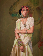 Thumbnail for Monjolika Fashion Handloom Cotton Weaving Cream Traditional Saree