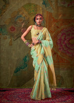 Thumbnail for Monjolika Fashion Sea Green And Yellow Weaving Handloom Cotton Classic Saree