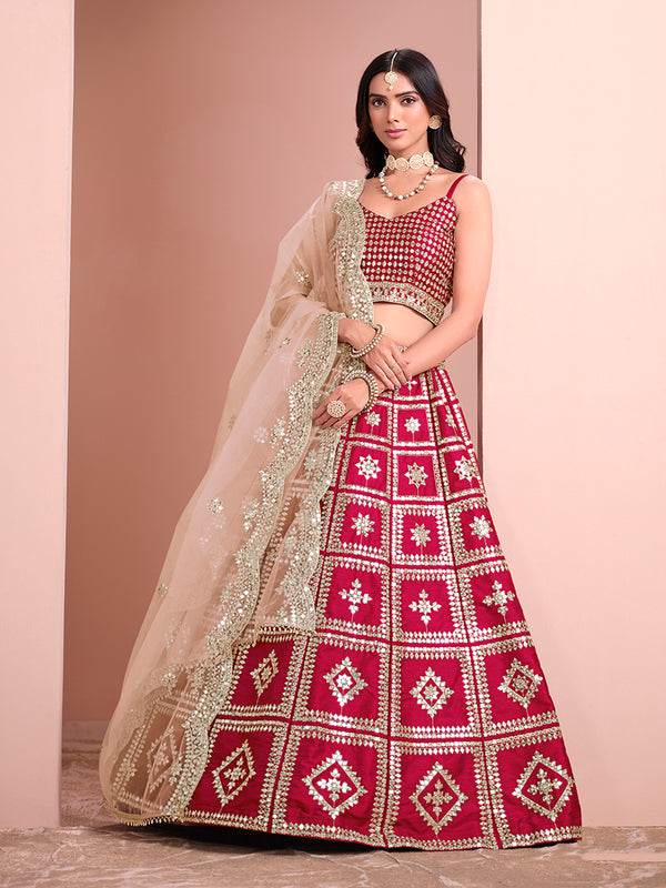 Monjolika Fashion Rani Embroidered Art Silk Trendy A Line Lehenga Choli