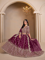 Thumbnail for Monjolika Fashion Art Silk Embroidered Dark Purple Lehenga Choli