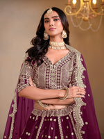Thumbnail for Monjolika Fashion Art Silk Embroidered Dark Purple Lehenga Choli