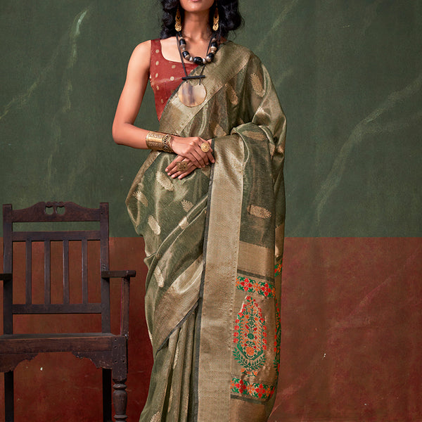 Monjolika Fashion Weaving Zari Tissue Silk Designer Saree In Dark Green - Distacart