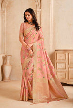 Thumbnail for Monjolika Fashion Baby Pink Color Weaving Silk Classic Saree